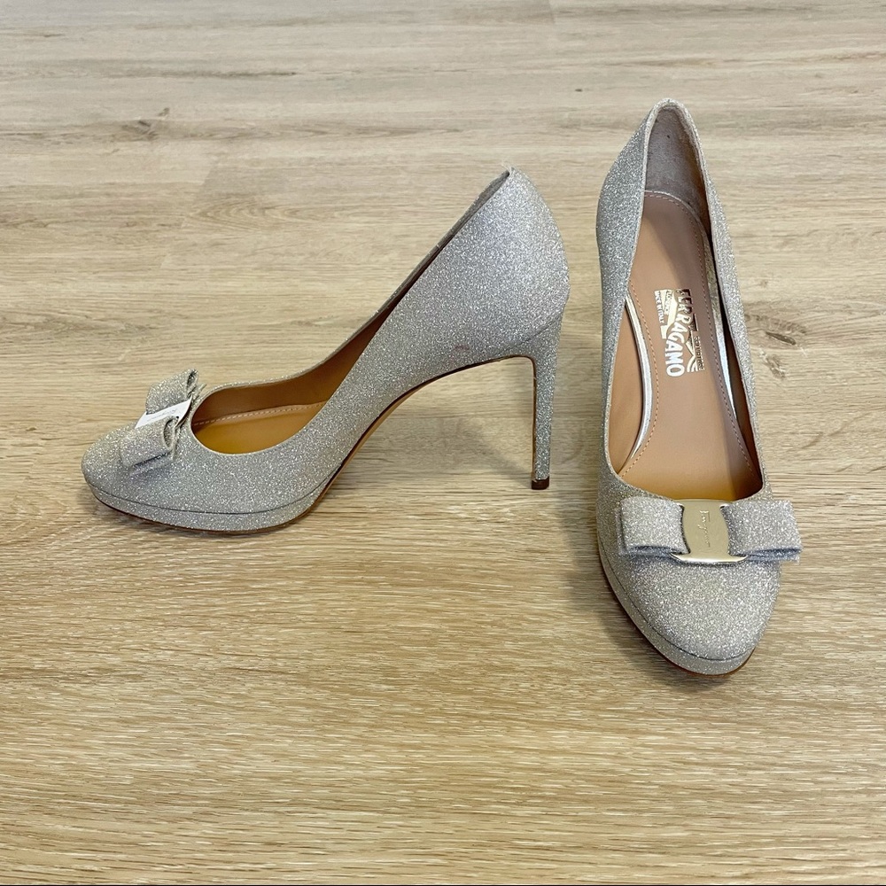 🆕 Salvatore Ferragamo Osimo Glitter Leather Pumps - Picture 4 of 14